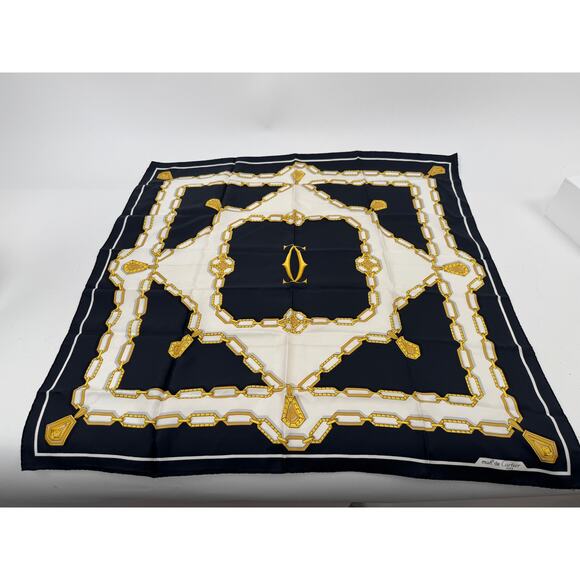 Cartier silk scarf, gold, yellow and cream color way logo center like Chanel - Picture 1 of 14